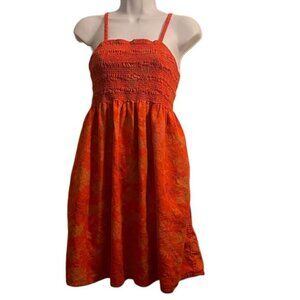 Universal Thread Orange Smocked Floral Print Midi Dress‎ Womens XS